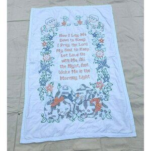 Handmade Baby Quilt Embroidered Prayer Angels Puppies Flowers Now I Lay 37"x58"